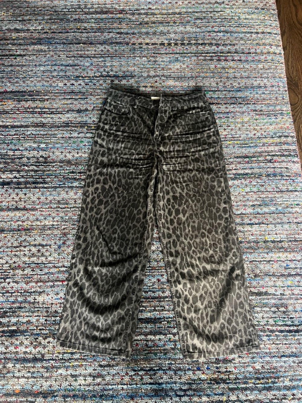 Hush Grey Leopard-Print Wide-Leg Jeans